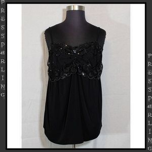 LB Black Camisole-style Top w/ Lace Bandeau Accent